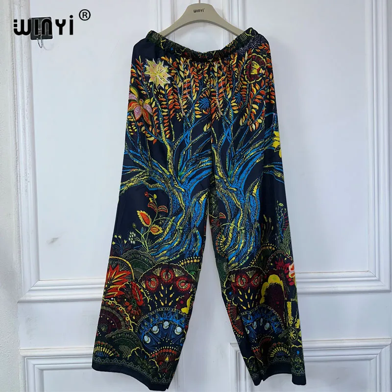 Modne dwuczęściowe spodnie WINYI Africa nadruk w stylu Boho rękaw w kształcie skrzydła nietoperza kimonos damskie spodnie kardigan z nadrukiem na