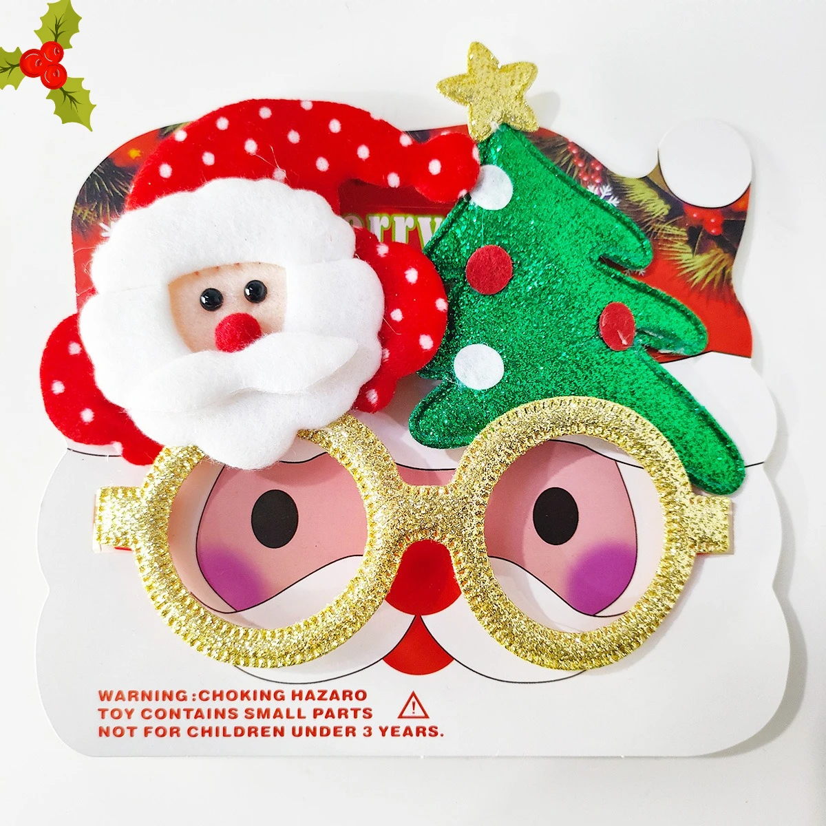 Decoración navideña para gafas, árbol de Navidad de alce, purpurina dorada, accesorios de vestir para el día de Navidad para niños y adultos