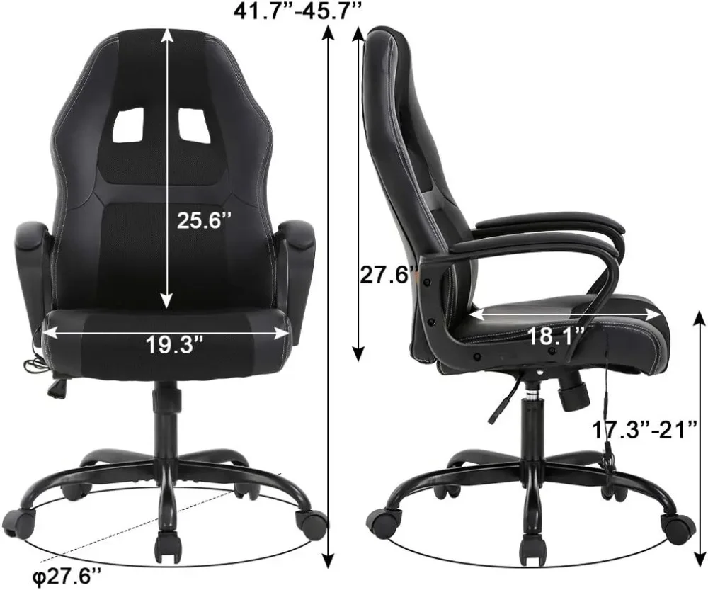 Silla de oficina de masaje para juegos de PC, asiento ergonómico de escritorio, silla de carreras de cuero PU ajustable con soporte Lumbar,