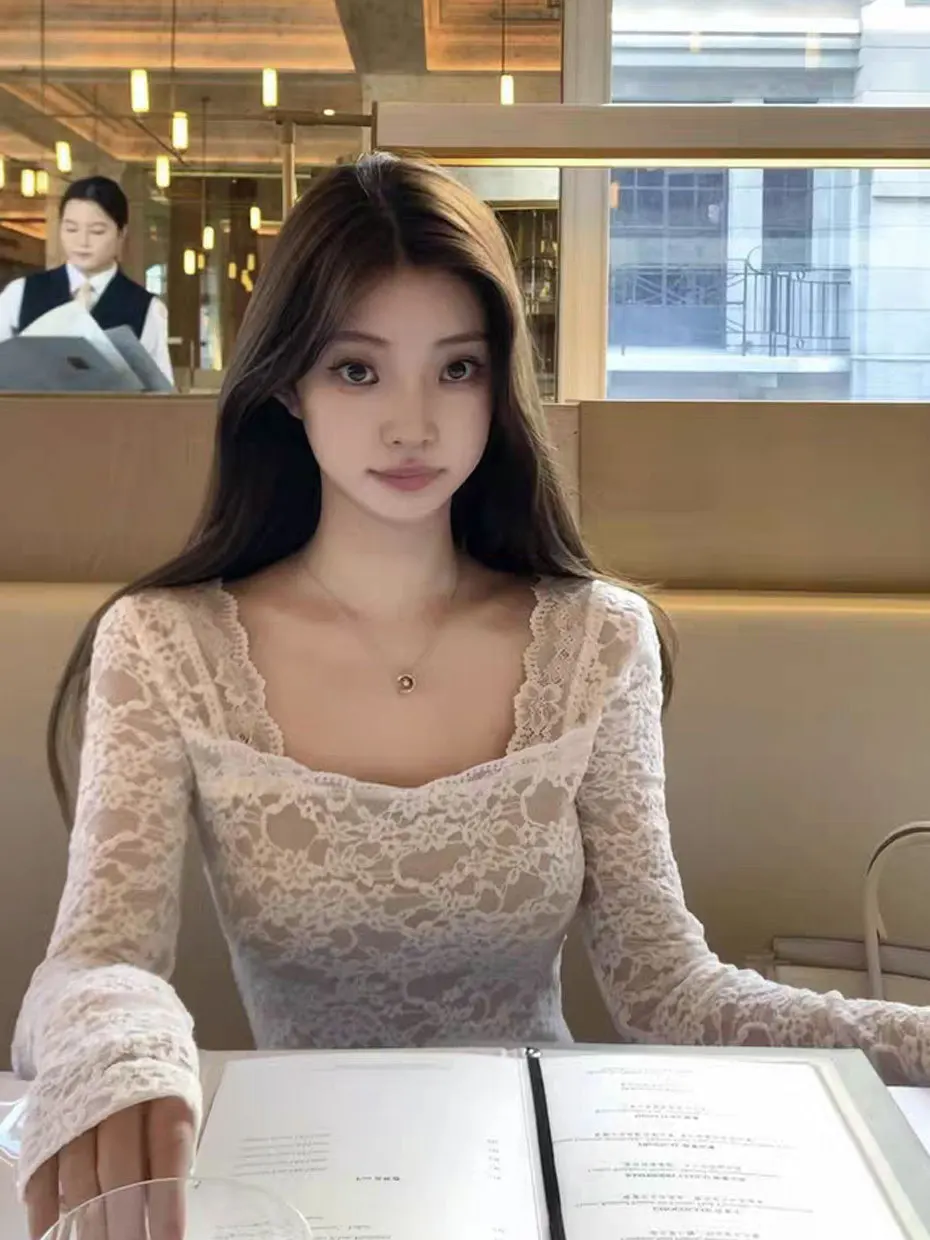 

Женская базовая кружевная блузка Pure Desire: осенне-зимняя, с коротким и длинным рукавом, квадратным вырезом, облегающая, сексуальная, для ношения под одеждой