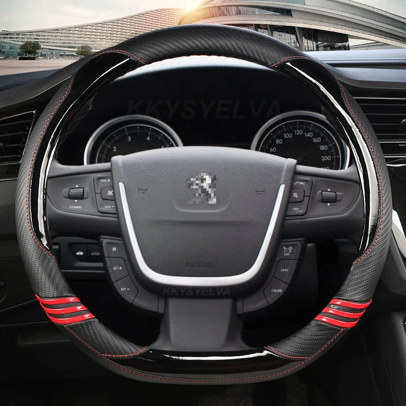 

For Peugeot 508 2011 2012-2017 2018 508 SW 2011-2018 Car Steering Wheel Cover Carbon Fiber Leather D Shape Auto Accessories