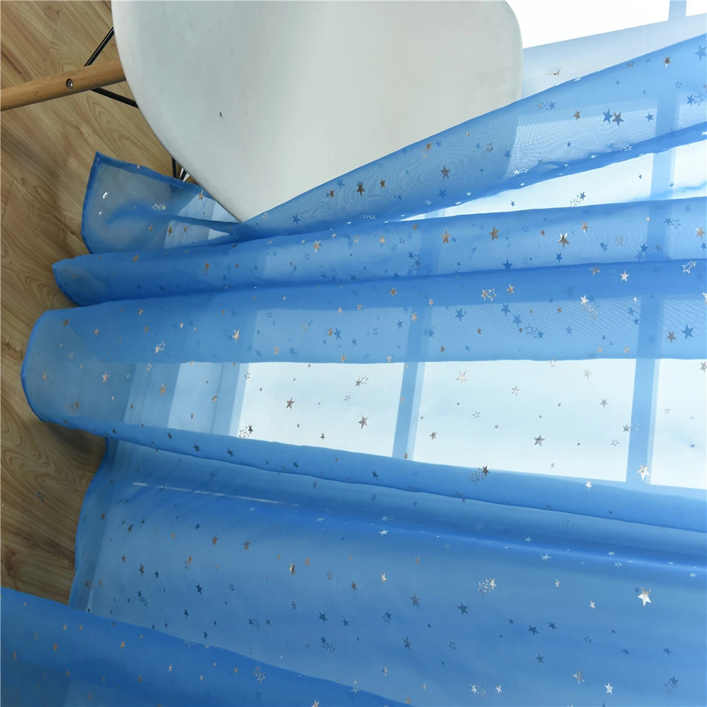 

1pcs Silver Foil Star Sheer Curtain 100X270Cm Blue For Bathroom Bedroom Window Voile Tulle Curtains Home Decor Window Sheer