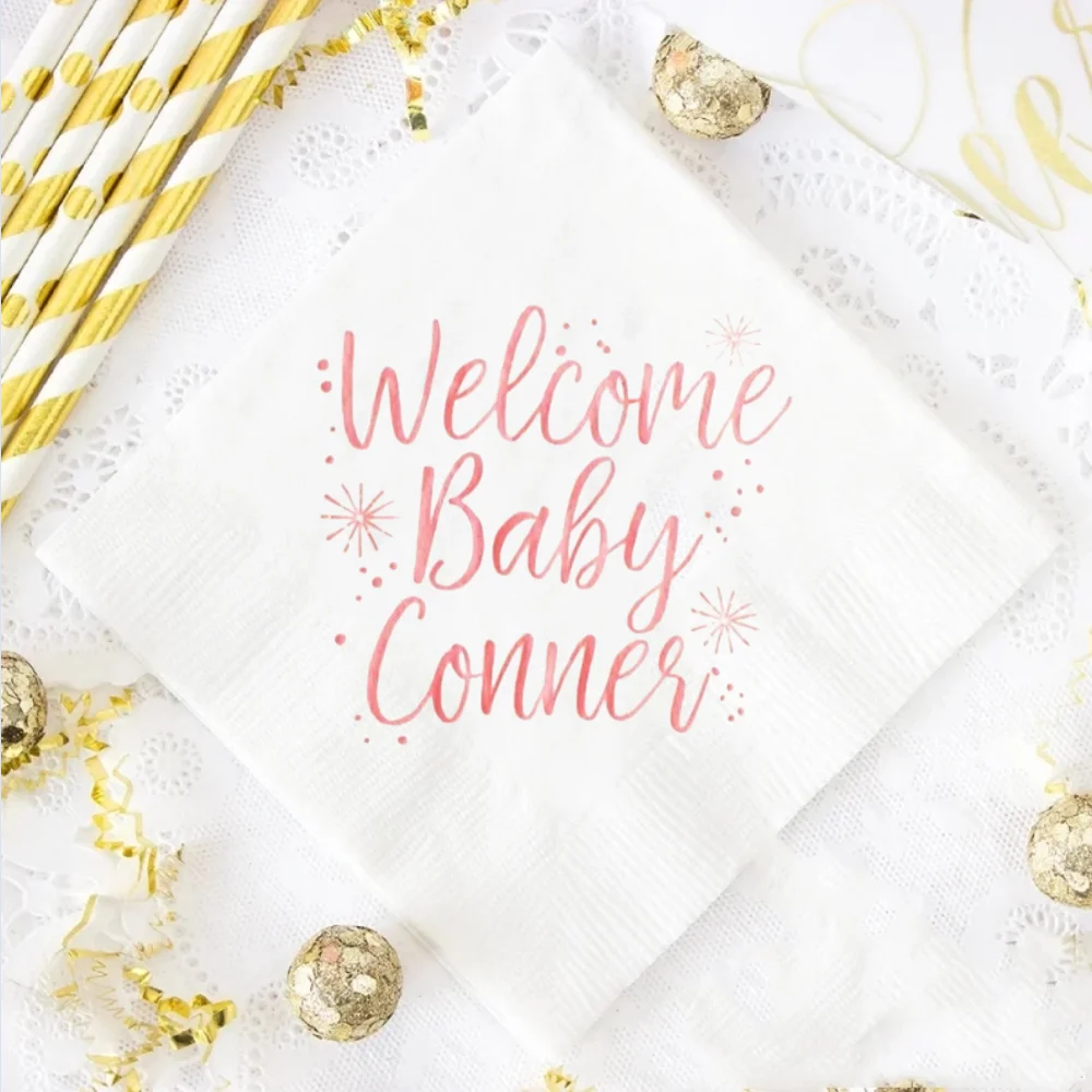 

50pcs Personalized Baby Shower Napkins, Welcome Baby, Baby Shower Decor Favor, Gender Reveal, Baby Party Napkins, New Baby Bar