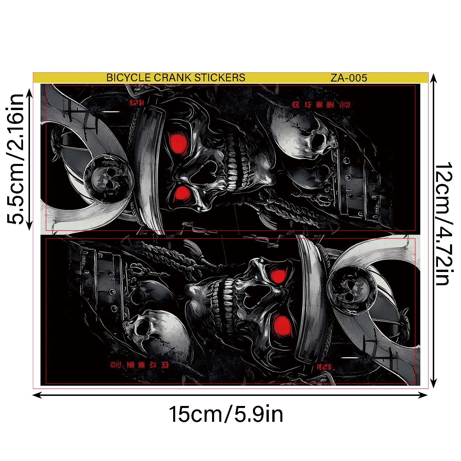 Skull Red Eye Gothic Bike Crank Stickers, Waterproof Vinyl Decals, Black White Street Art for Bicycle Crank Chain Guard Frame