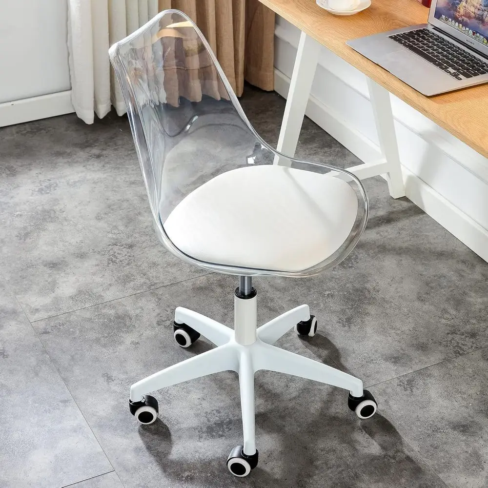 

Clear Desk Chair with Pu Leather Sot Cushion, Home Oice Chair with Wheels, Height Adjustable ArmlRolling Swivel Plastic Chair or