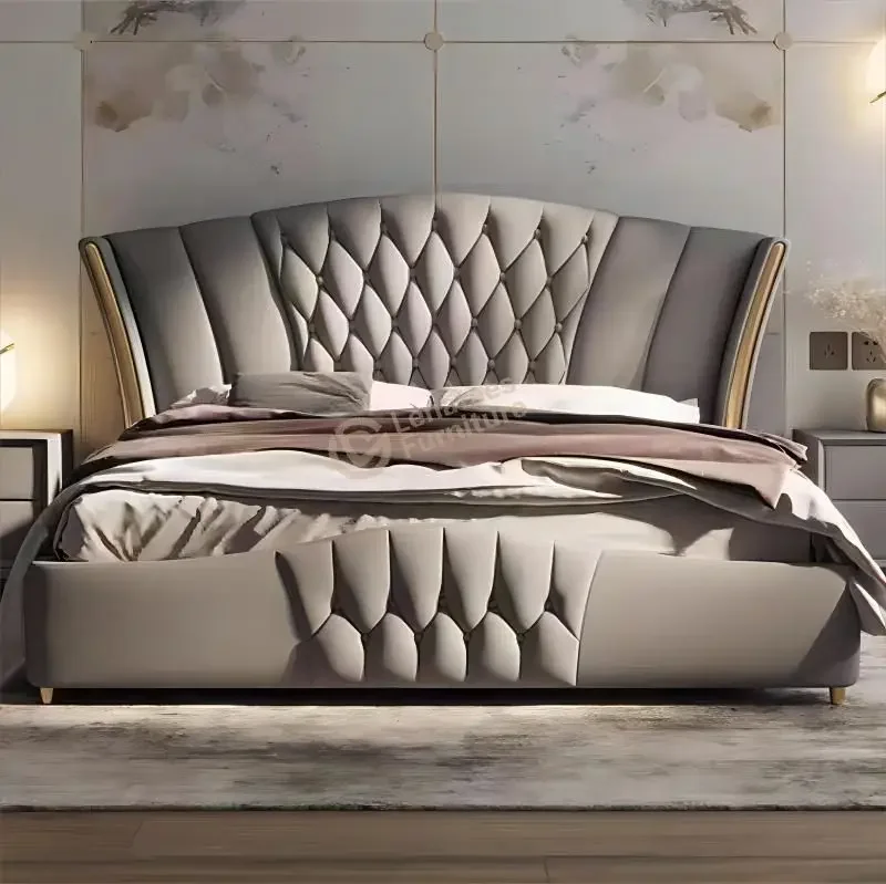 

Bedside Soft Bag Bed American Light Luxury Solid Wood Cream Master Bedroom With Hardware Double 1.8 Meters 1.5 Leather Bed