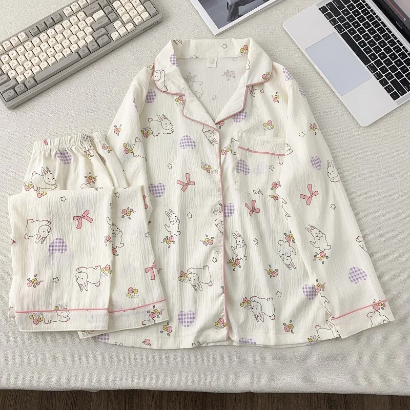 

Y2K Outside Rabbit Love Bow Tie Print Plus Size Women's Pajamas Sweet Cute Fashion New Spring 2 Piece Pajamas Kawaii Nightwear