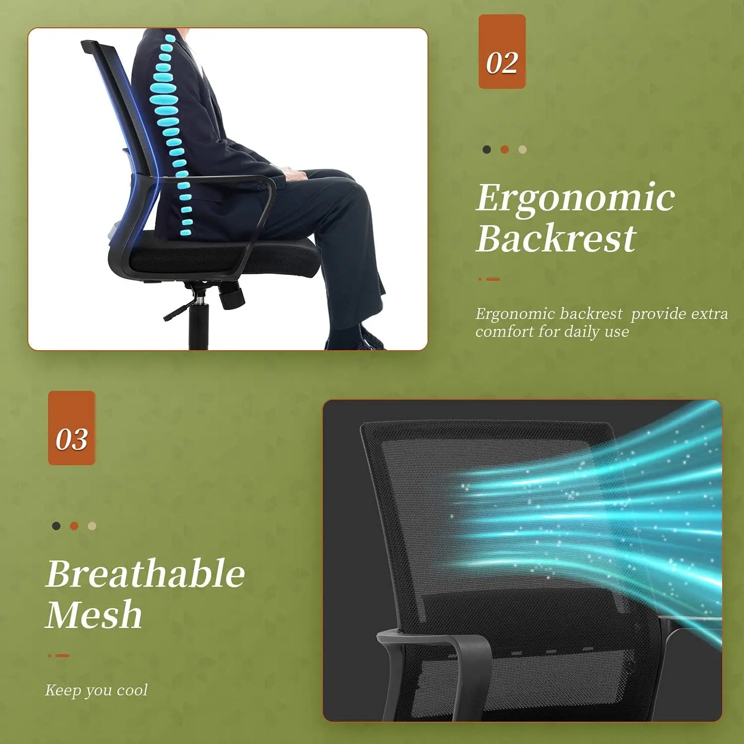 

Desk Chair For Office Which Is Ergonomically Made With Cushion, Armrest & Lumbar Support, Nylon (Black)