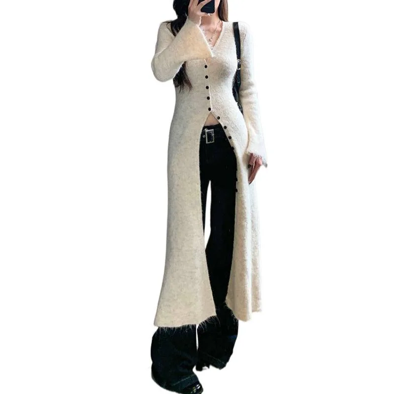 2026 primavera e verão novo design de manga comprida com decote em v vestido de malha feminino