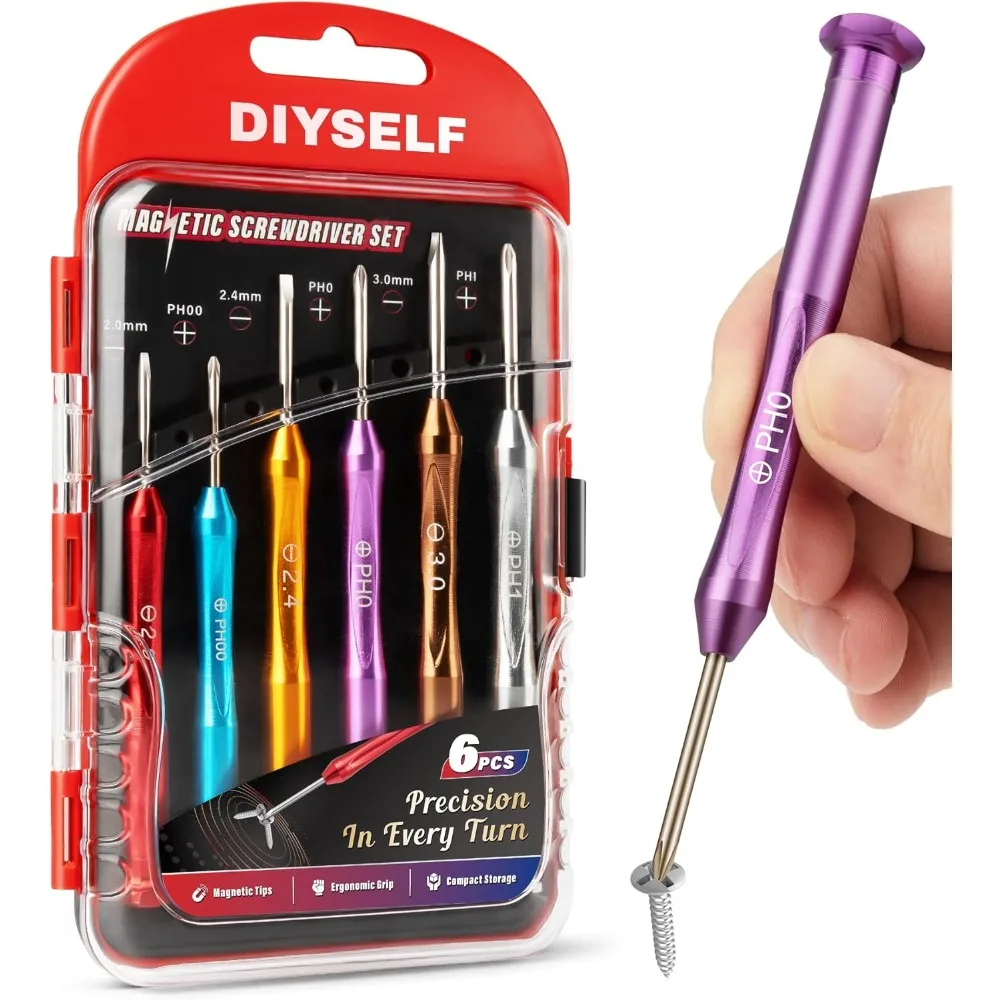 

Набор прецизионных отверток DIYSELF, 6 шт., набор магнитных мини-отверток с футляром, набор для ремонта глазного стекла, инструменты для часов, компьютер и