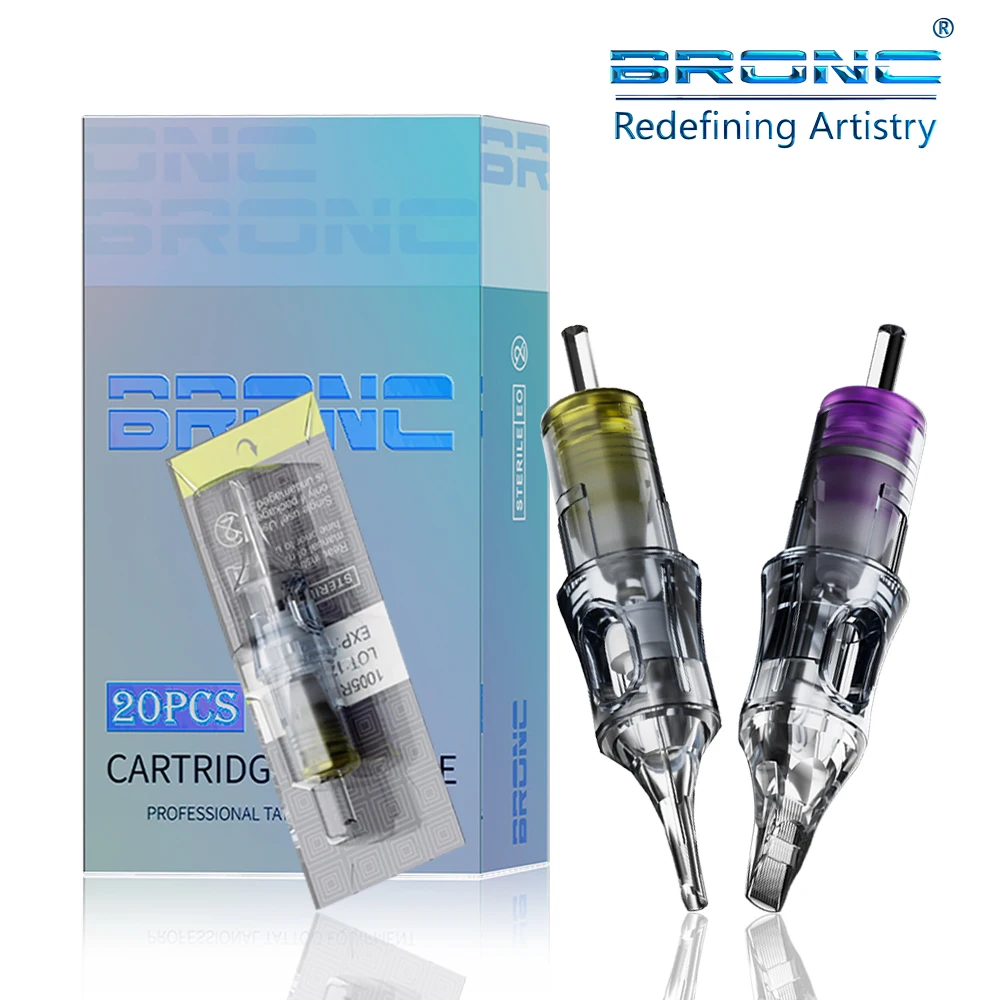 

Иглы для тату-машинок BRONC Tattoo Cartridge Pro, 20 шт., RL/RS/RM/M # 10 # 12 одноразовых стерильных безопасных игл для перманентного макияжа и татуировок