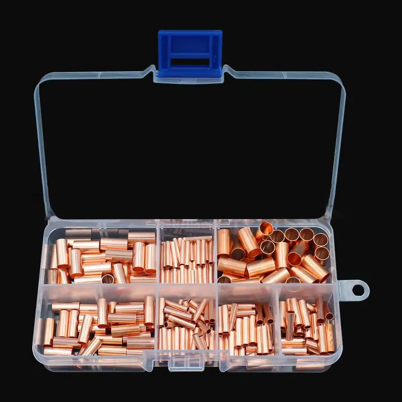 125/250/414/578Pcs Non Insulated Electrical Butt Terminal Assortment Kit Wire Ferrules Set 7 Size Copper Crimp Connector