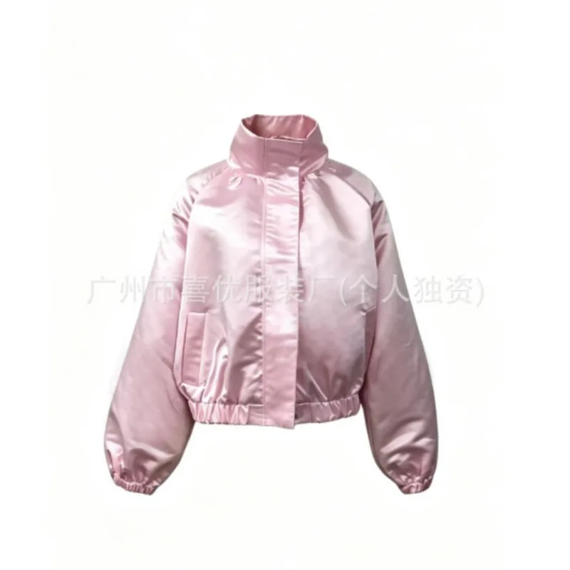 Autumn Winter Satin Turtleneck Jacket Temperament Elegant Bubble Sleeve Jacket Reflective Drape Exterior Exquisite Simple Trend