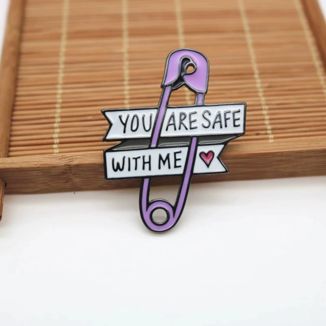 LGBT Rainbow Pride Enamel Pins You Are Safe With Me Round Brooches Lapel Badge Jewelry Gifts For Gay Lesbian Homosex Friends image 4