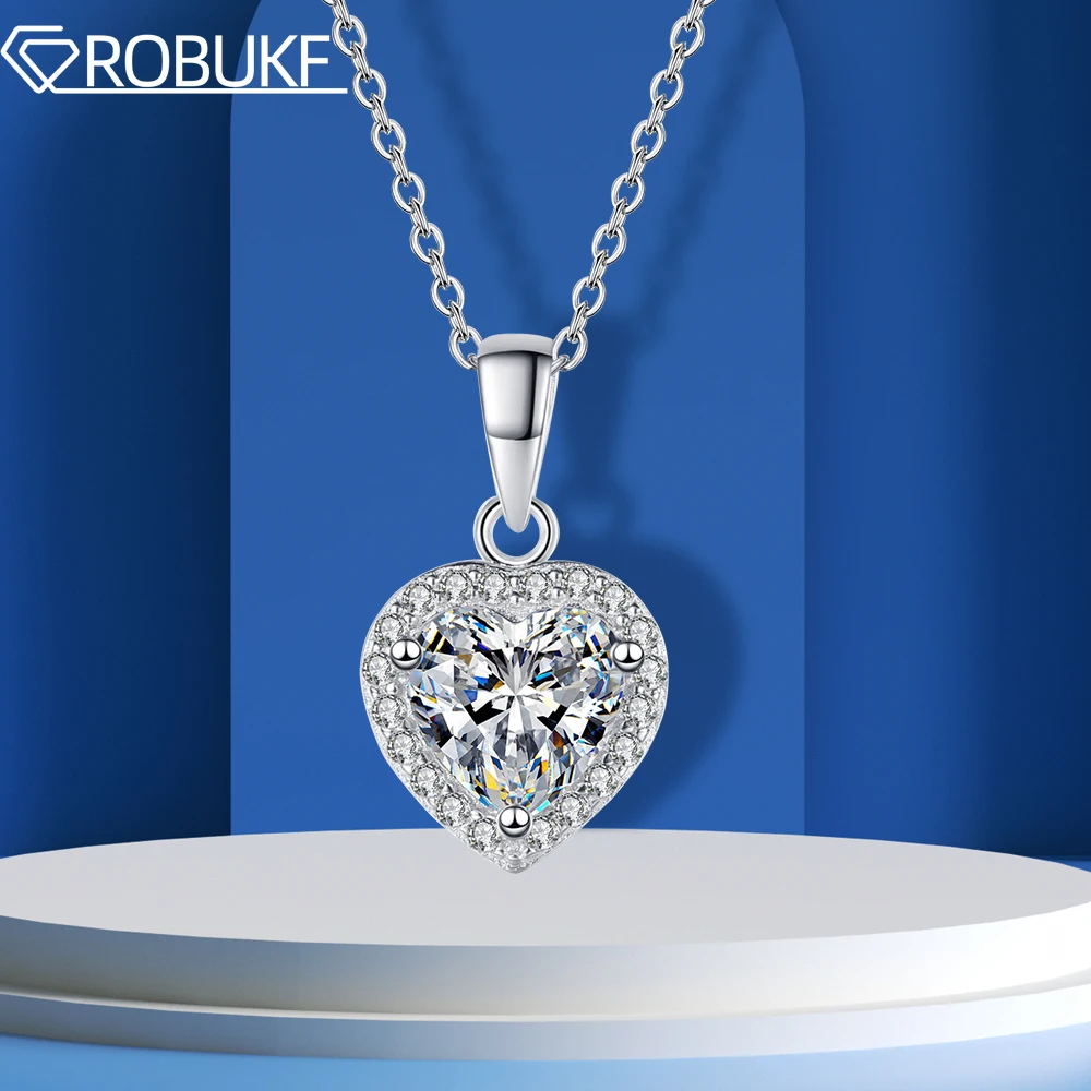 

1CT Heart Moissanite Pendant Necklace for Women D Color Sparkling Lab Diamond S925 Sterling Silver Chain Jewelry Gifts with GRA