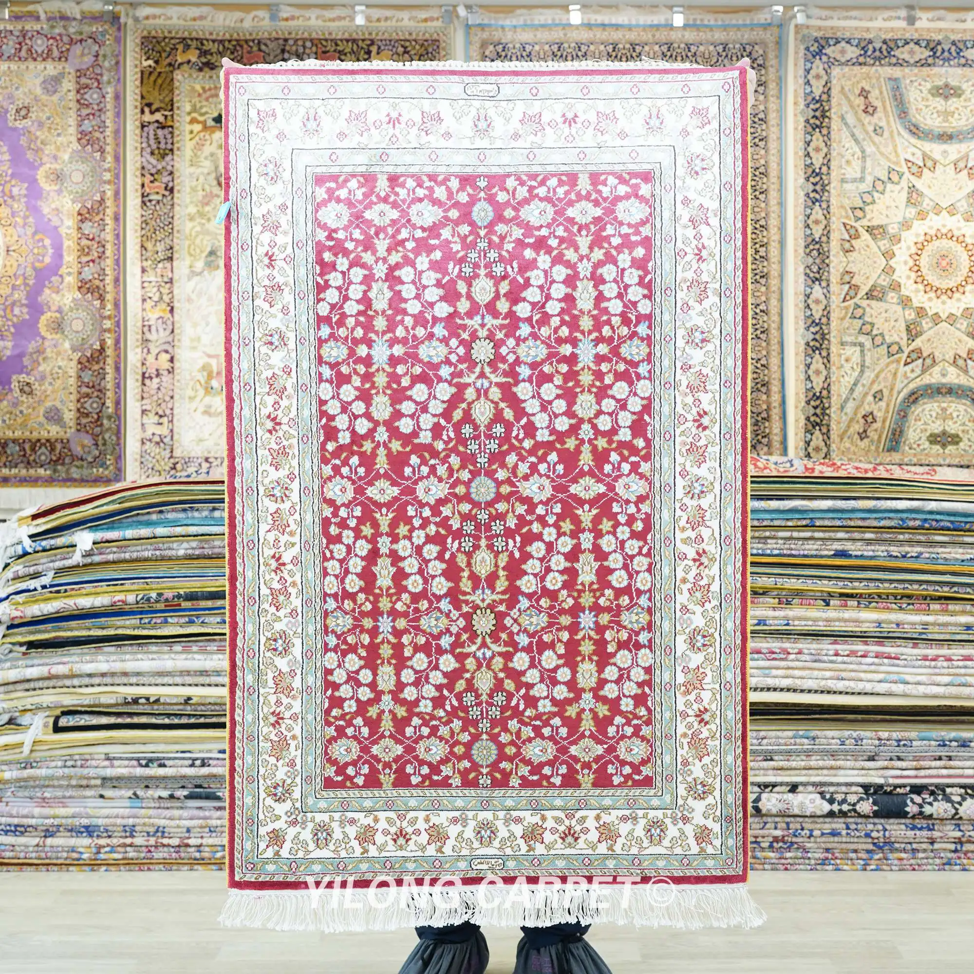 76x122cm Double Knots Red Hand Knotted Oriental Carpet (HF193B)