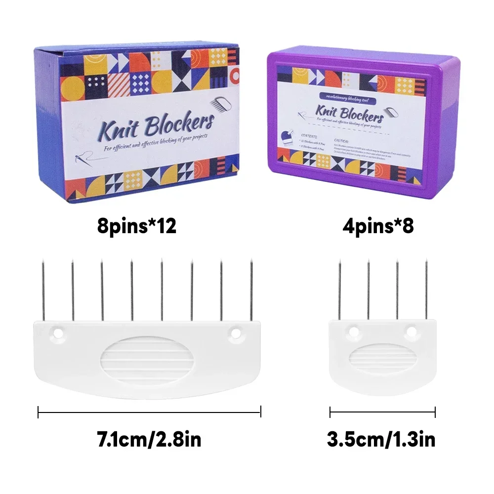 Aço inoxidável Knitting Blocking Combs e Pin Set, Suprimentos DIY Crochet, 2 tamanhos diferentes, 20 Pcs