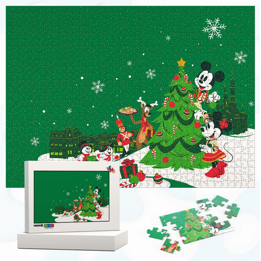 

Mickey and Minnie Happy Holidays Jigsaw Puzzles Cartoon Christmas Tree Disney Castle Games and Puzzles Educational Fidget Toys