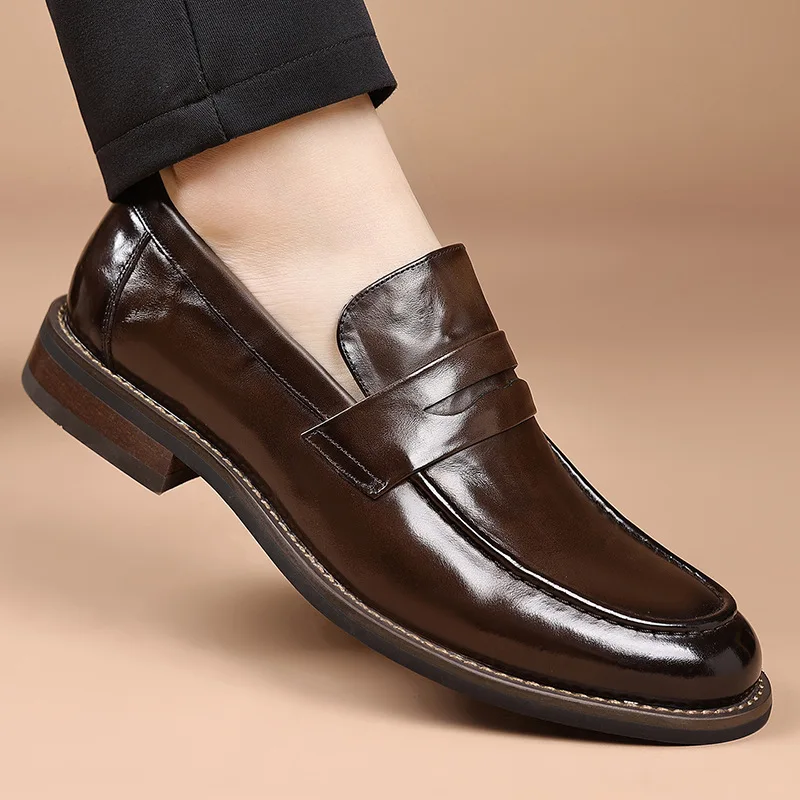 

Premium Leather Loafers Spring British Retro Men's Business Groom Wedding Shoes