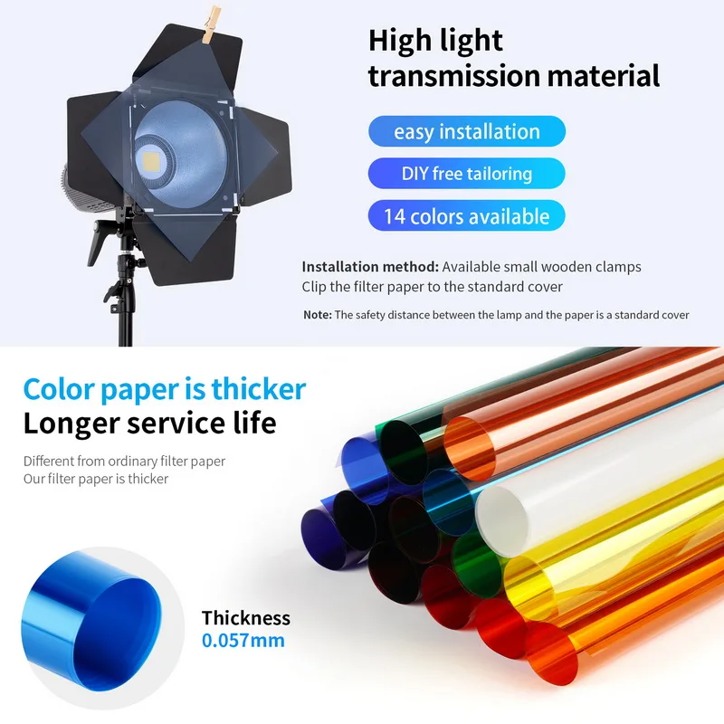 Selens 20 Colors Temperature Paper 40*50cm Lighting Gels Transparent Color Correction Light Sheets For Photography Camera Strobe