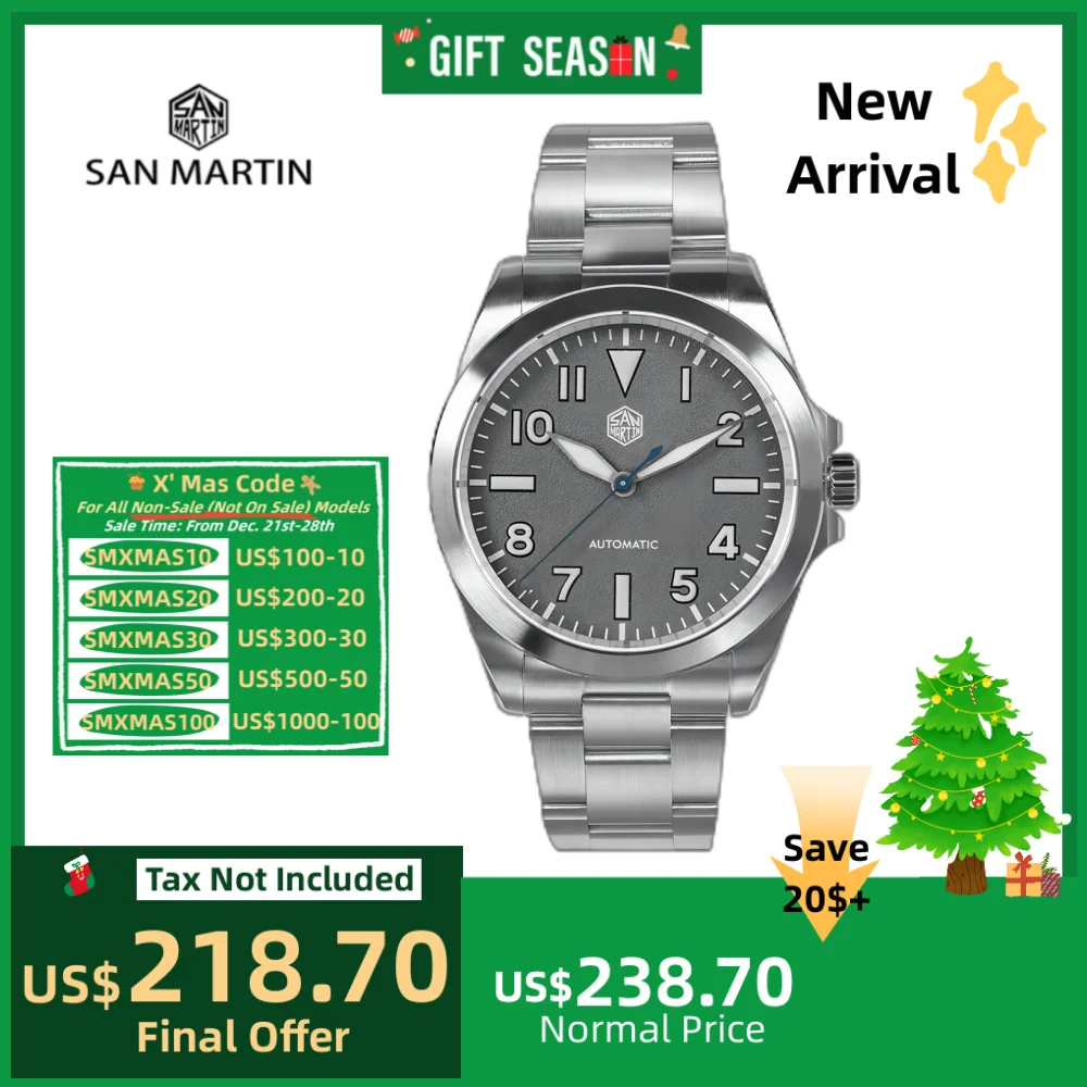 

San Martin 40mm NH35 Explore Series Climbing Watch For Men Mechanical Sports On The Fly Adjustable Clasp 10Bar Waterproof SN0132