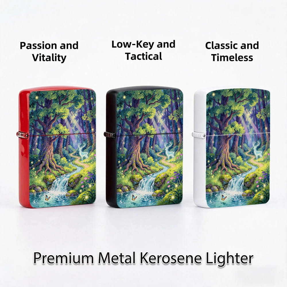 Flip Top Lighter Magical Forest Stream Glowing Deer Fantasy Art Pattern lighters vintage lighters for smokers Nature Style