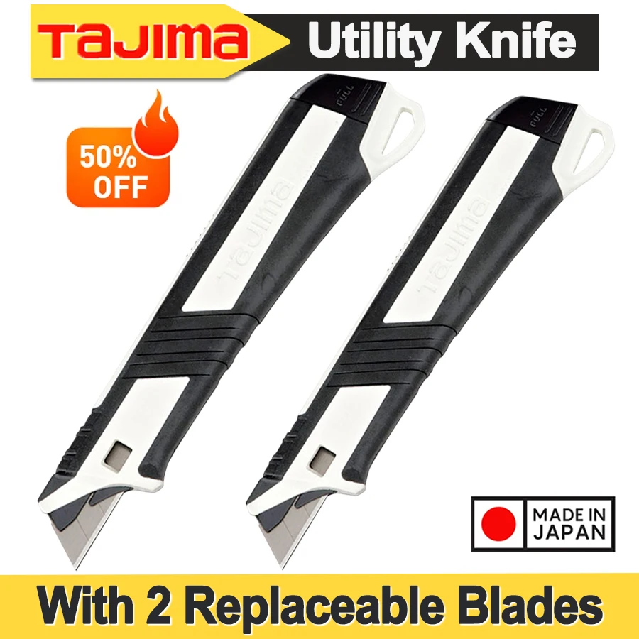 TAJIMA Heavy Duty Retractable Utility Knife for Cartons and Cardboard Elastic Resin Handle NO.1802-2044/ 1802-2045