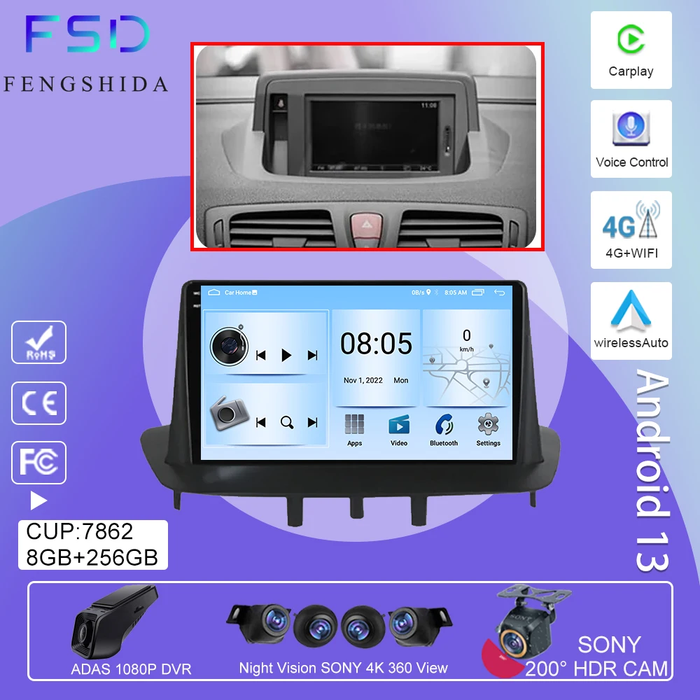 

Android 13 Car Radio For Renault Megane 3 Fluence 2008-2014 Multimedia No 2Din WIFI GPS Navigation Carplay DVD Head Unit QLED BT