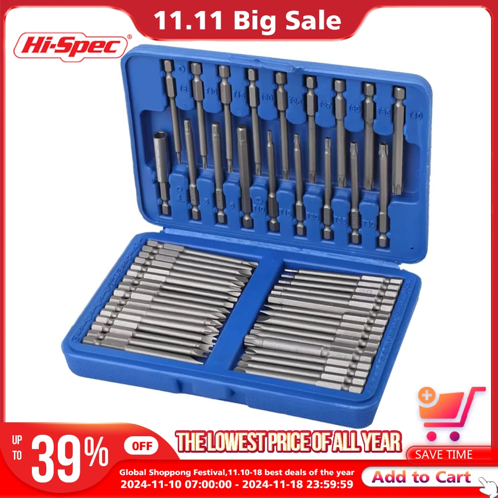 Hi-Spec 50pc 75mm Extra Lange Schraubendreher Bit Set Sicherheit Kopf 1/4 Schraubendreher Bits Kit Torx sterne Hex Spline Bit Set