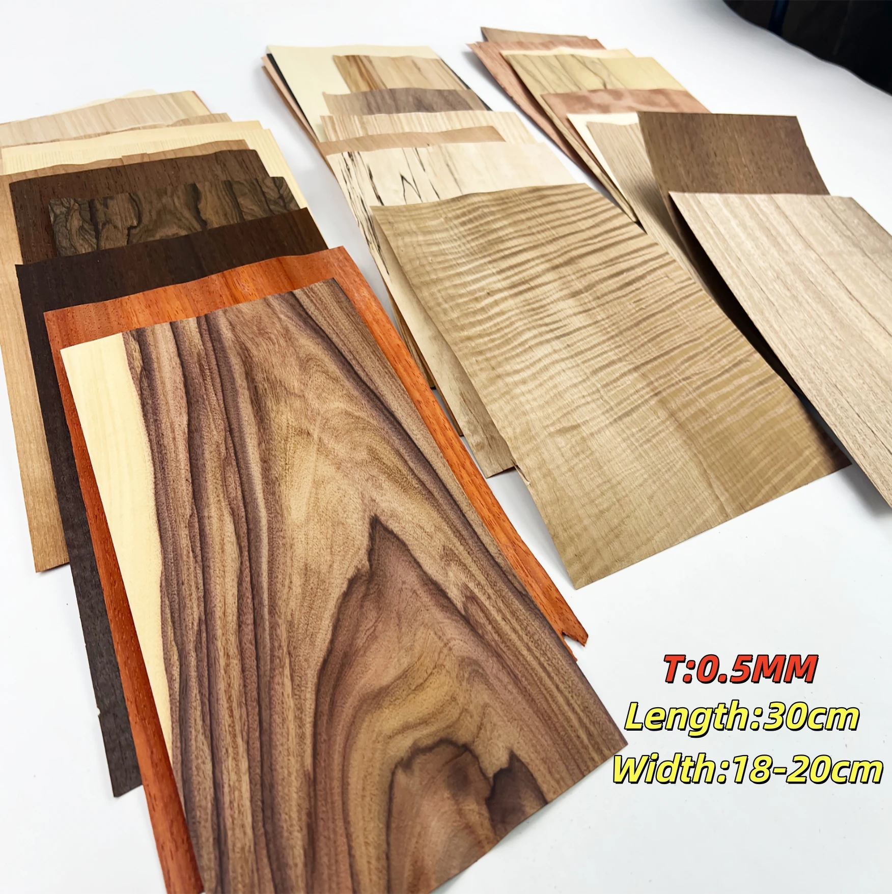 4pcs 0.5mm L:300MM W:18-20CM Natural Wood Veneer Sheets Guitar Decorative Veneer inlay Marquetry Artwork Materia