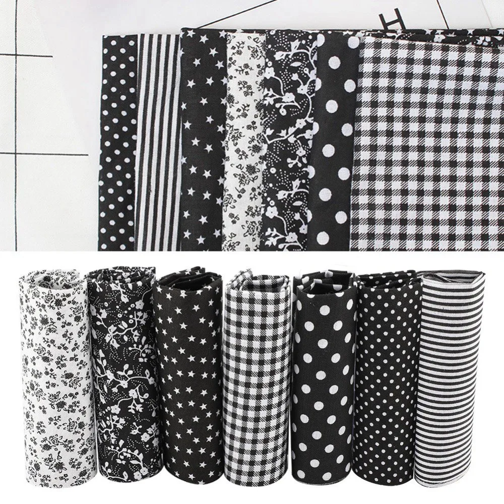 7Pcs DIY Cotton Pre Cut Fabric Squares Black 250*250mm Cotton Fabric Bundle DIY Craft Fabric Pack for Patchwork