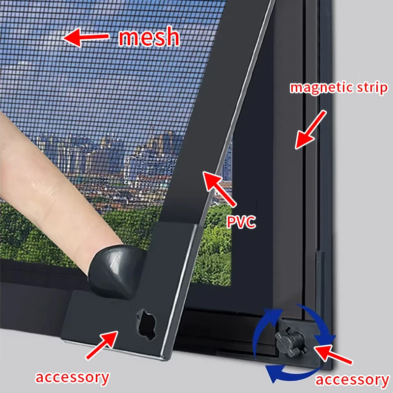 Magnetic Screen Door Mosquito Net Magnetic Window Screen Tulle Mesh Stealth Customize DIY Mesh Curtain, PVC Accessory, Magnetism