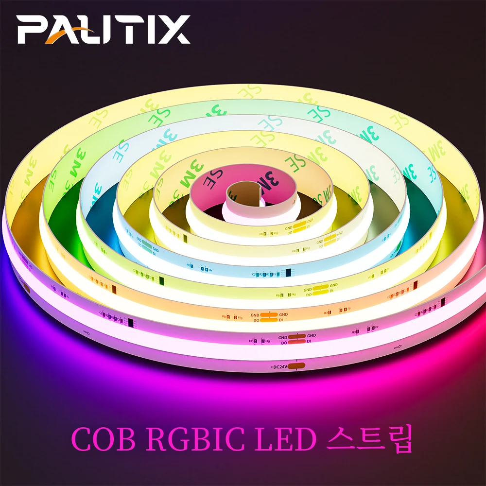 PAUTIX COB LED Strip Pixel Addressable RGBIC Full Dream Color DC 12V 24V Flexible 630LEDs/m Smart Led Tape Lights for Room Decor