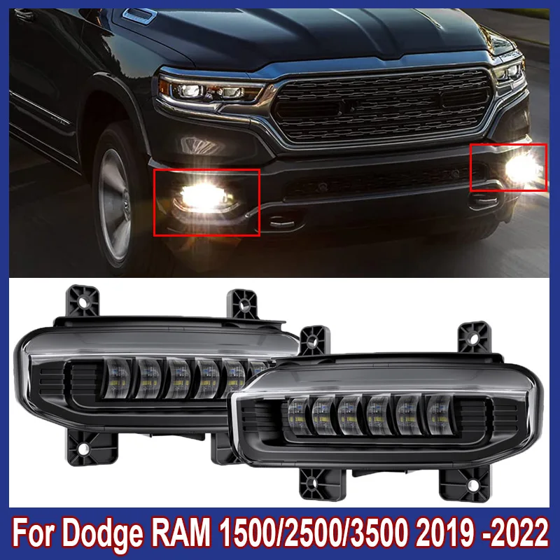 New LED Fog Light Assembly Fit For Dodge RAM 1500 2500 3500 2019-2022 MS-DR1921 Black 2Pcs/Pair LED Signal Lamp Car Accessories