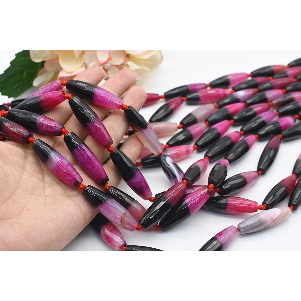 

40x12mm Natural Black and Fresh Pink Two color agate Oval stone Beads For DIY necklace bracelet jewelry make 15 "free delivery