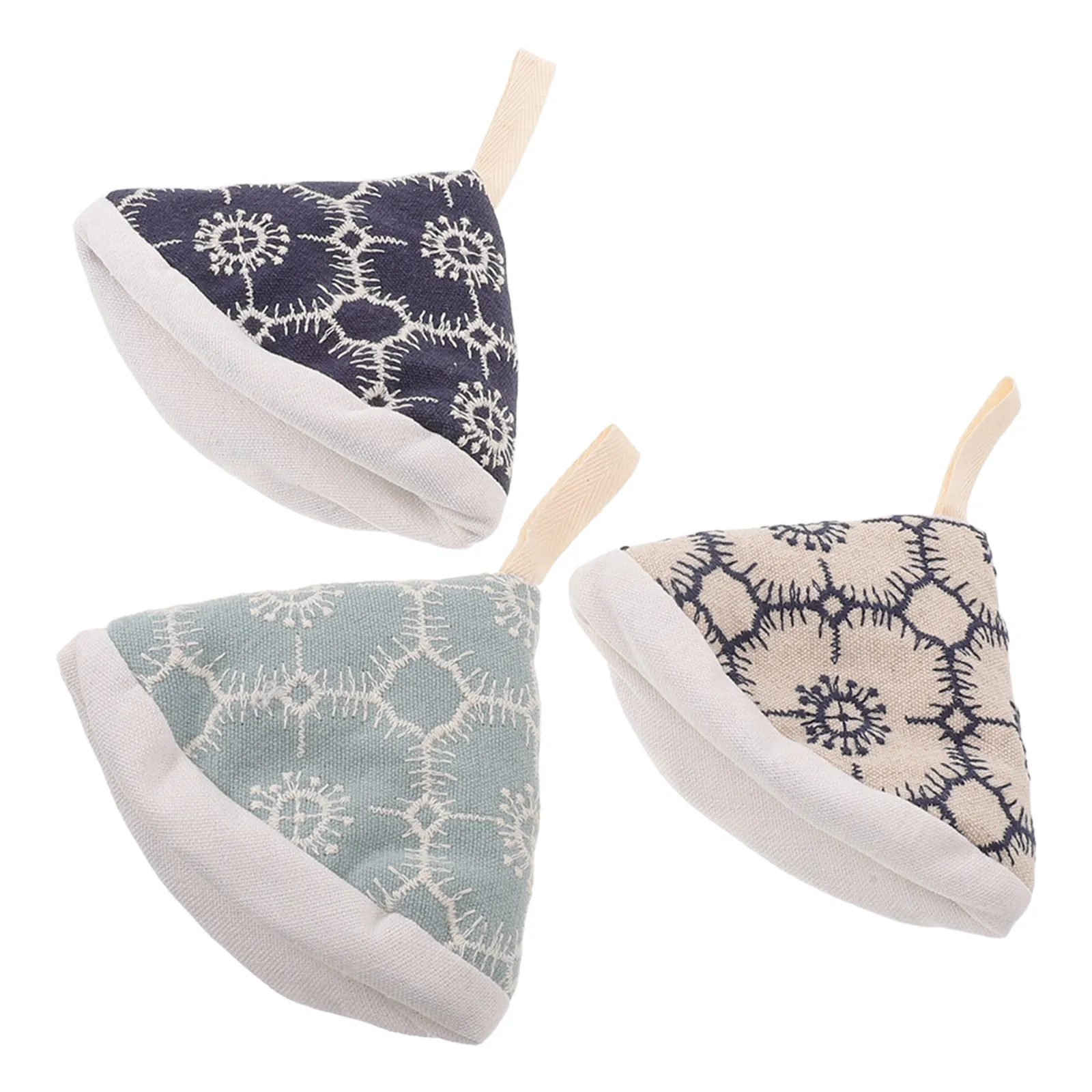 Embroidered Cotton Linen Pot Lid Handle Cover Heat Resistant Non Slip Triangular Pot Handle Grip Sleeve Universal Kitchen