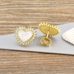 Nidin Korean Elegant New Design Cute Shell Stud Earrings Love Heart Romantic Wedding Party Exquisite Zircon Jewelry Gifts