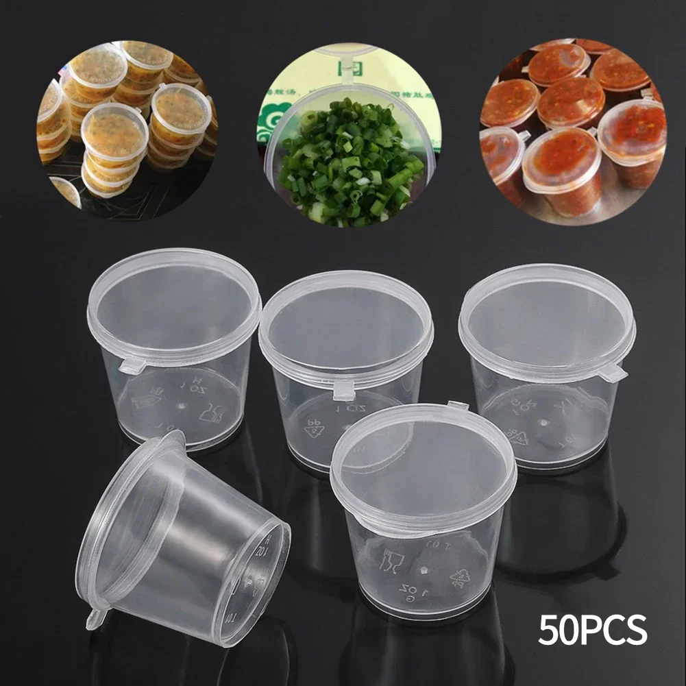 50Pcs 25/50/100ml Plastic Takeaway Sauce Cup Containers Food Box With Hinged Lids Pigment Paint Box Palette Disposable Box