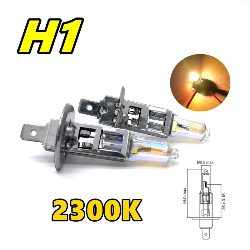 

2 Pcs H1 12V55W Headlamp 2300K P14.5s high and low Halogen Replace Upgrade yellow light Rain And Fog Proof Light Car Bulbs
