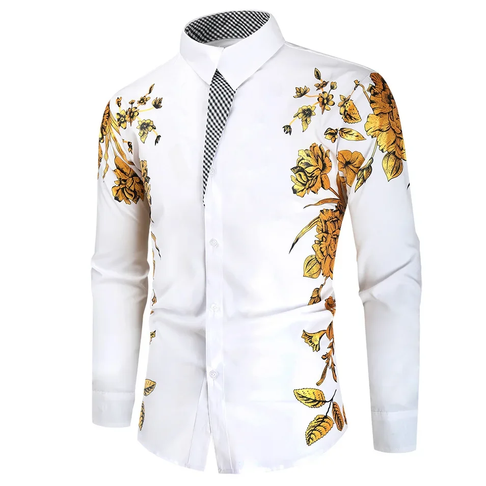 

2023 Autumn/Winter New Men's Large Long Sleeve Shirt Casual Printing Men's Shirt