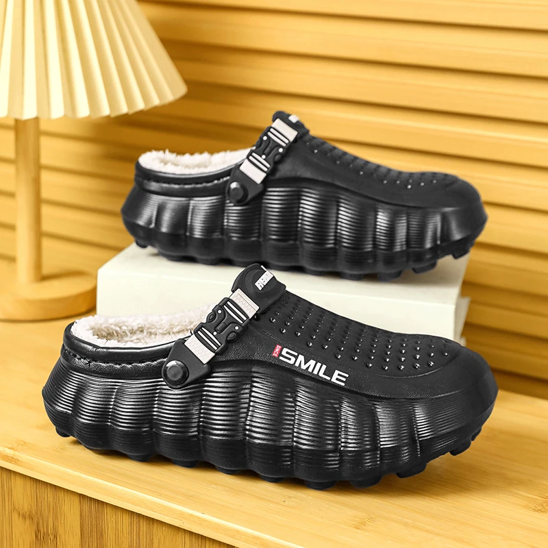 Autumn Winter Men's Cotton Slippers Outdoor Boots Sandals Indoor Fur Warm Slippers Shoes Male Anti-slip House Plush Slippers
