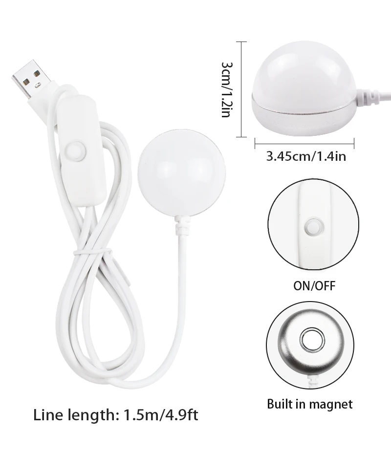 3W 5W USB Mini Night Light Portable Magnet LED Blub 1.5m USB Cable Book Reading Light with Switch for Children Dormitory Bedroom