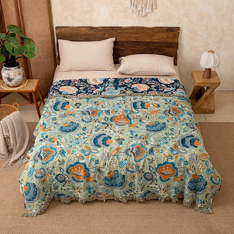 Gauze Blanket 100% Cotton Soft Breathable Muslin Blanket, Double-sided Bedspread, Multipurpose Couch Cover Throw for Bed Sofa