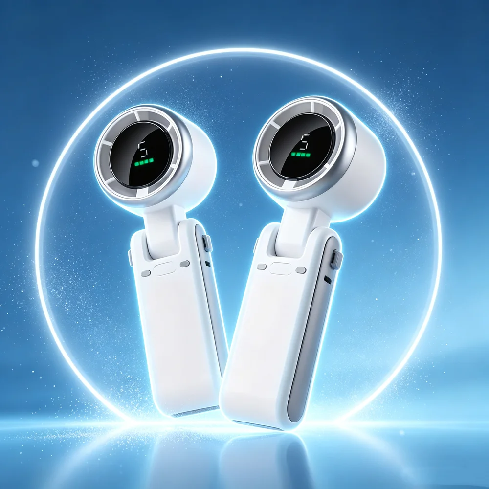 Mini Handheld Folding High-speed Turbo Fan 5 Speed Portable Hanging Neck Outdoor Violence Wind Desktop Fan Pocket Fans