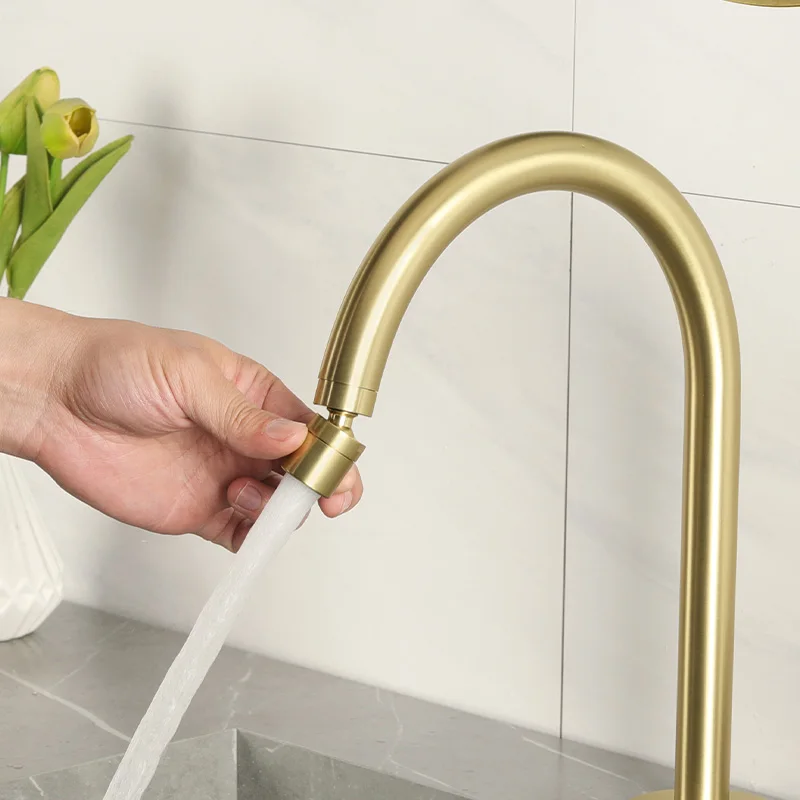 Brushed Gold Inner Window Free Folding Kitchen Faucet 360 Degree Rotate Foldable Tap