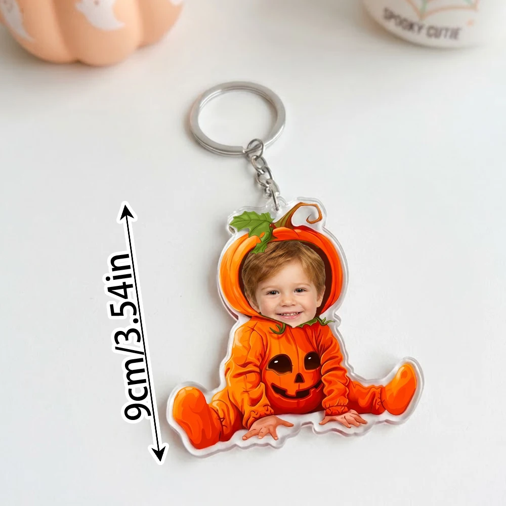 Custom Face Acrylic Keychain, Halloween Pumpkin Outfit Portrait, Personalized Photo Custom Accessory, Holiday Themed Keepsake