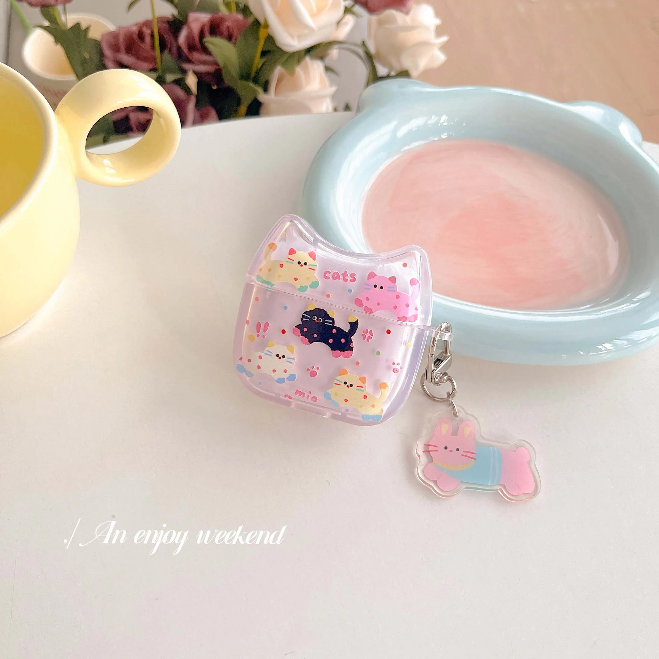 Colorful wave point cute cat earphone case for apple airpods 3 pro 2nd 2 1 wireless bluetooth charging box headset cover