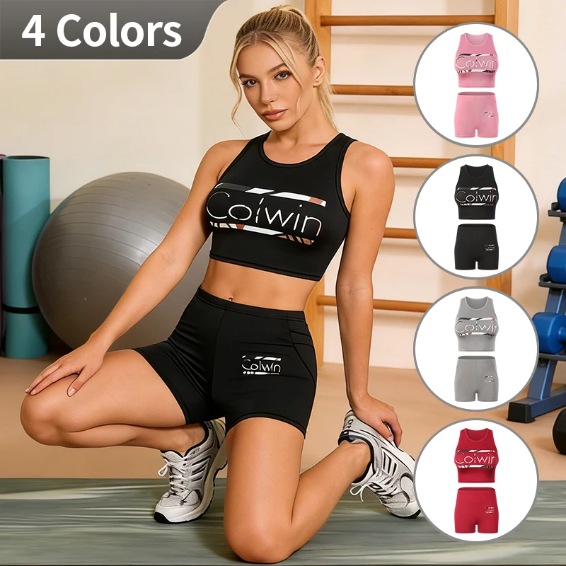 

2/4-Piece Women's Vest Set, Summer Slim Fit Printed Vest Top Shorts Comfortable And Fashionable Sports Fitness Yoga Suit Set