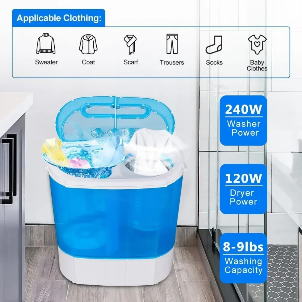 Washer Machine, Twin Tub 9.9 LB Top Load Washing Machine W/ 6.57 FT Inlet Hose, Portable Washer Machine