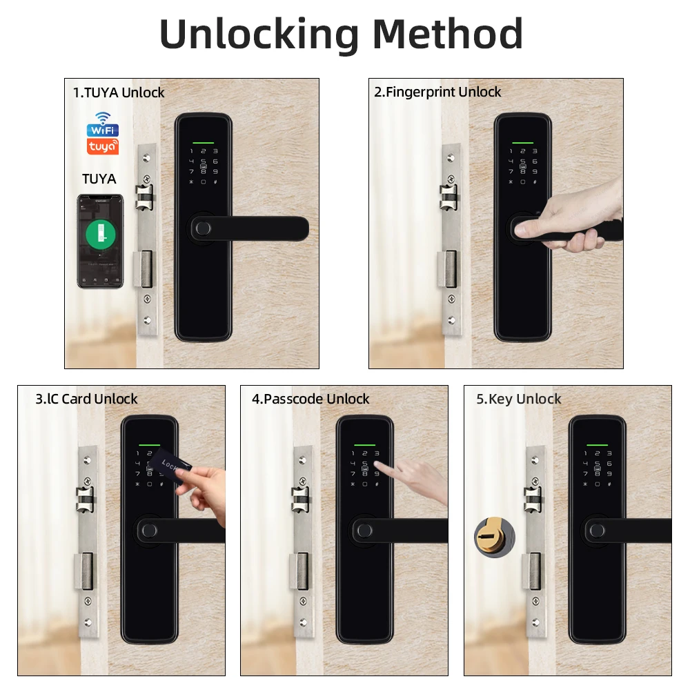 RAYKUBE K11 Tuya WiFi Biometric Fingerprint Lock Digital Electric Door Lock With 8 Lock Languages Password/Key/Card/APP Unlock